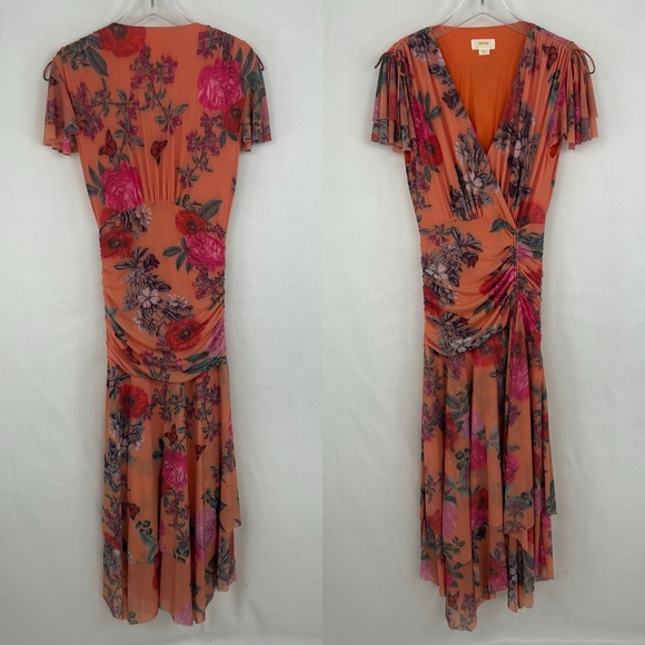 Maeve by Anthropologie Peach Orange Floral Drop Waist Maxi Dress - Picture 5 of 8